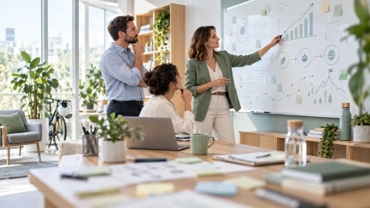 Dirigeant de TPE analysant une stratégie de croissance sur un tableau de bord