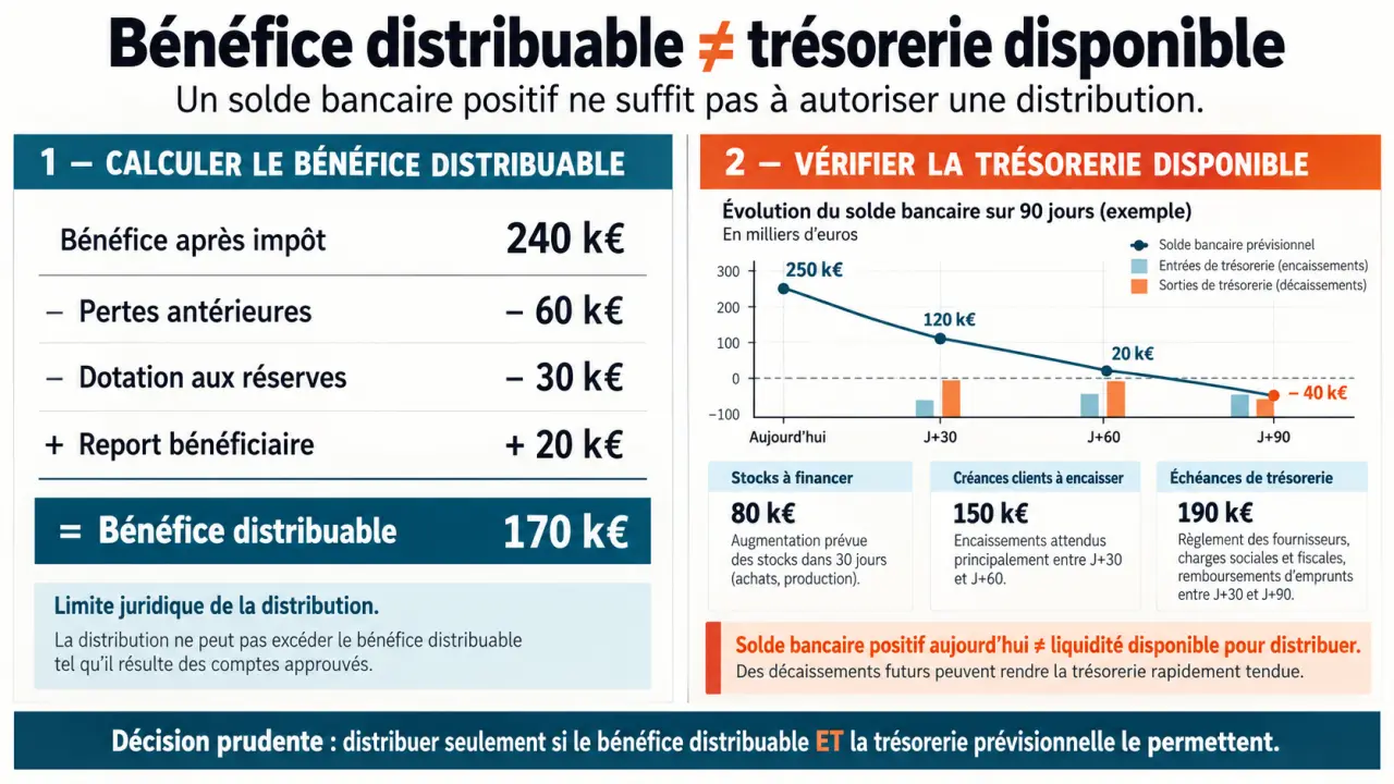 Distribution de dividendes : différence entre bénéfice distribuable et trésorerie disponible