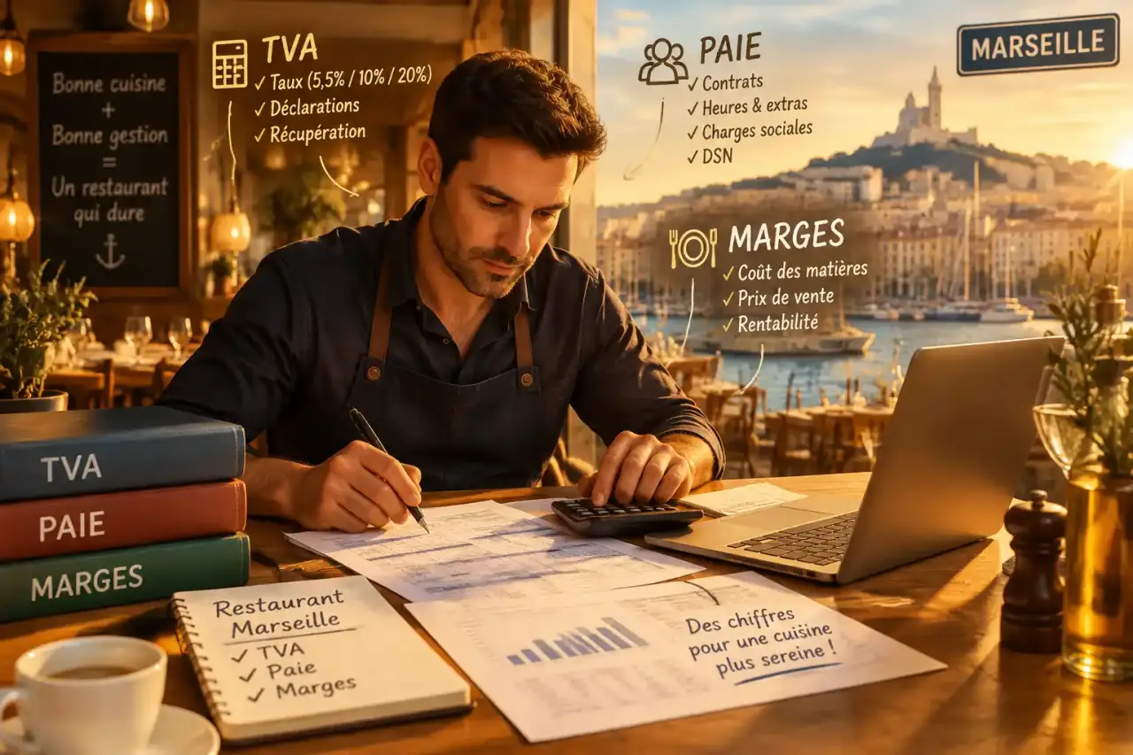 Un comptable restaurant à Marseille doit maîtriser la TVA, la paie et les marges