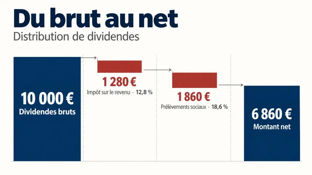 Distribution de dividendes : exemple de calcul entre montant brut, PFU et montant net reçu